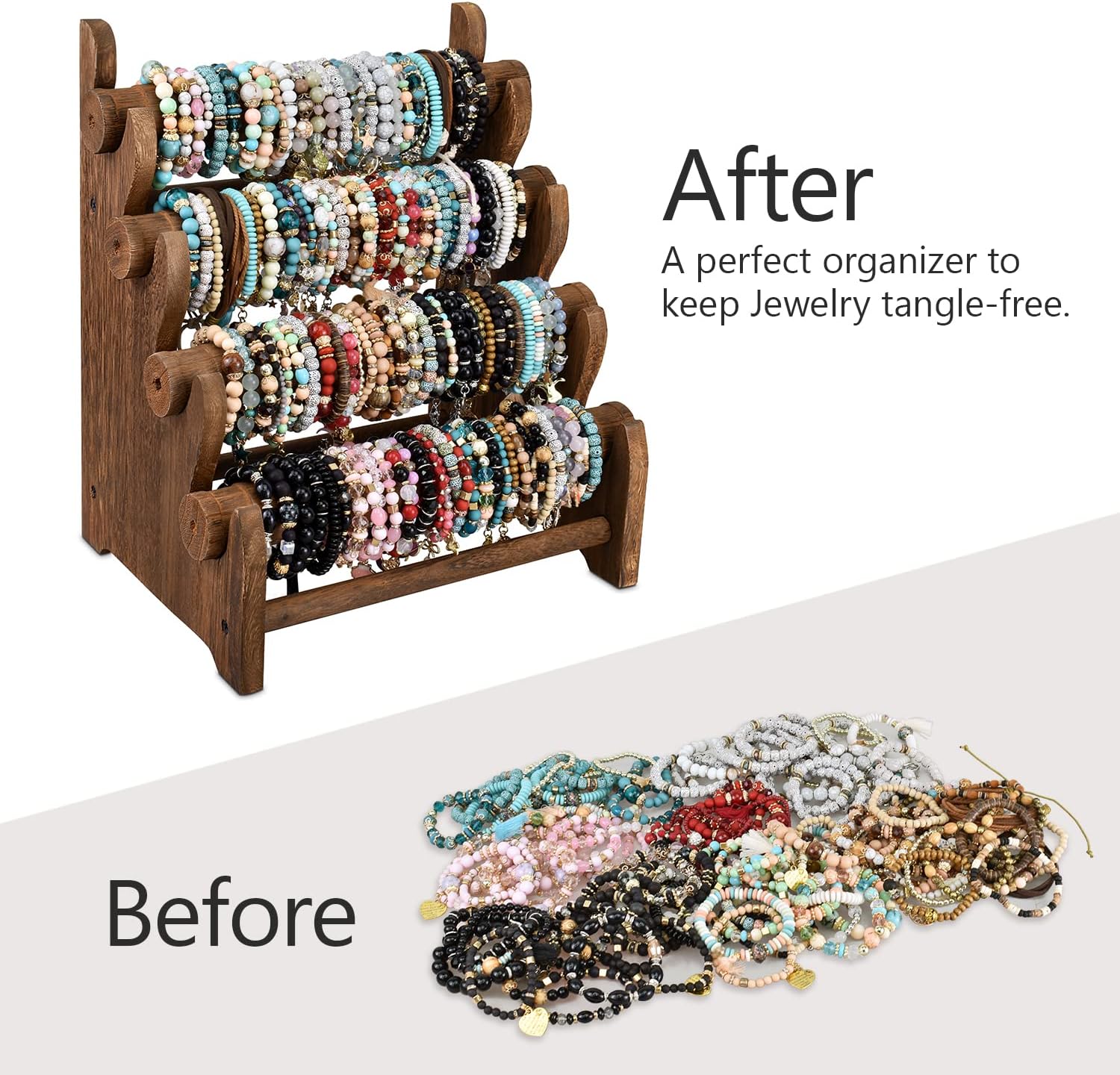 Wooden 4 Tier Jewelry Bracelet Display Stand
