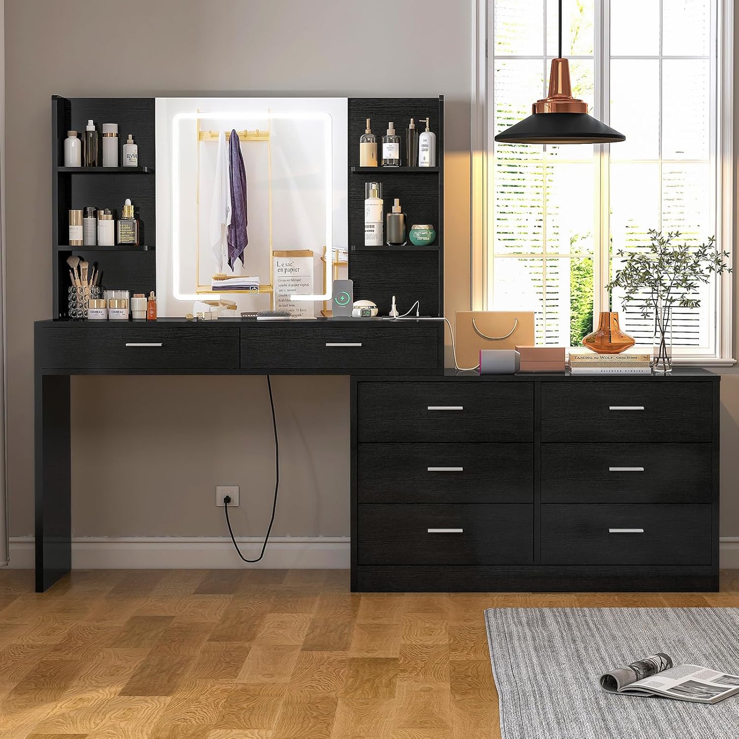 Vanity Makeup Desk with 8 Drawers, 6 Storage Shelves