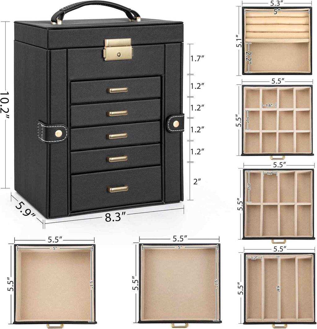 6-Tier Jewelry Box Lockable Leather Jewelry Storage Case