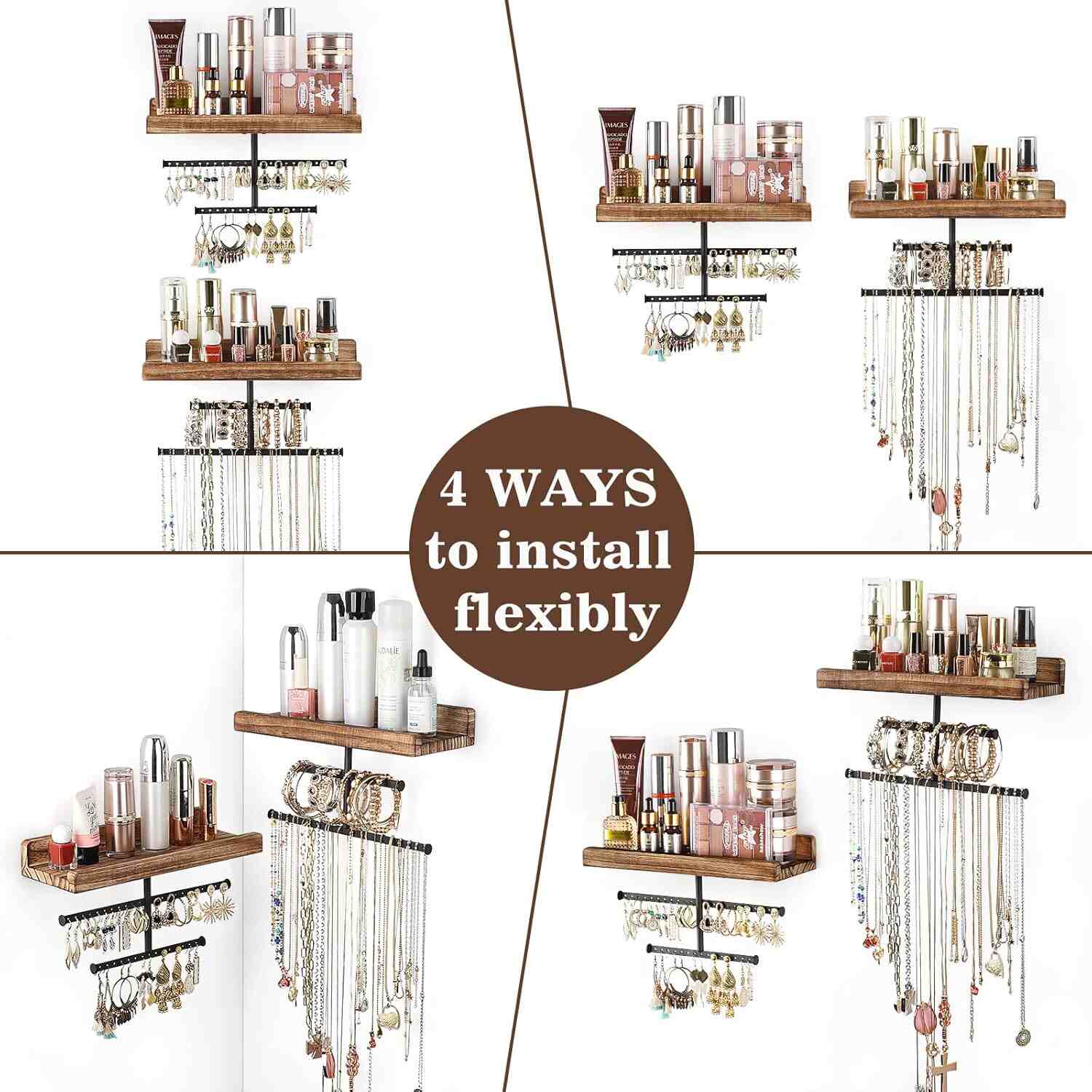 Set of 2 Wall Jewelry Organizer with Rustic Wood