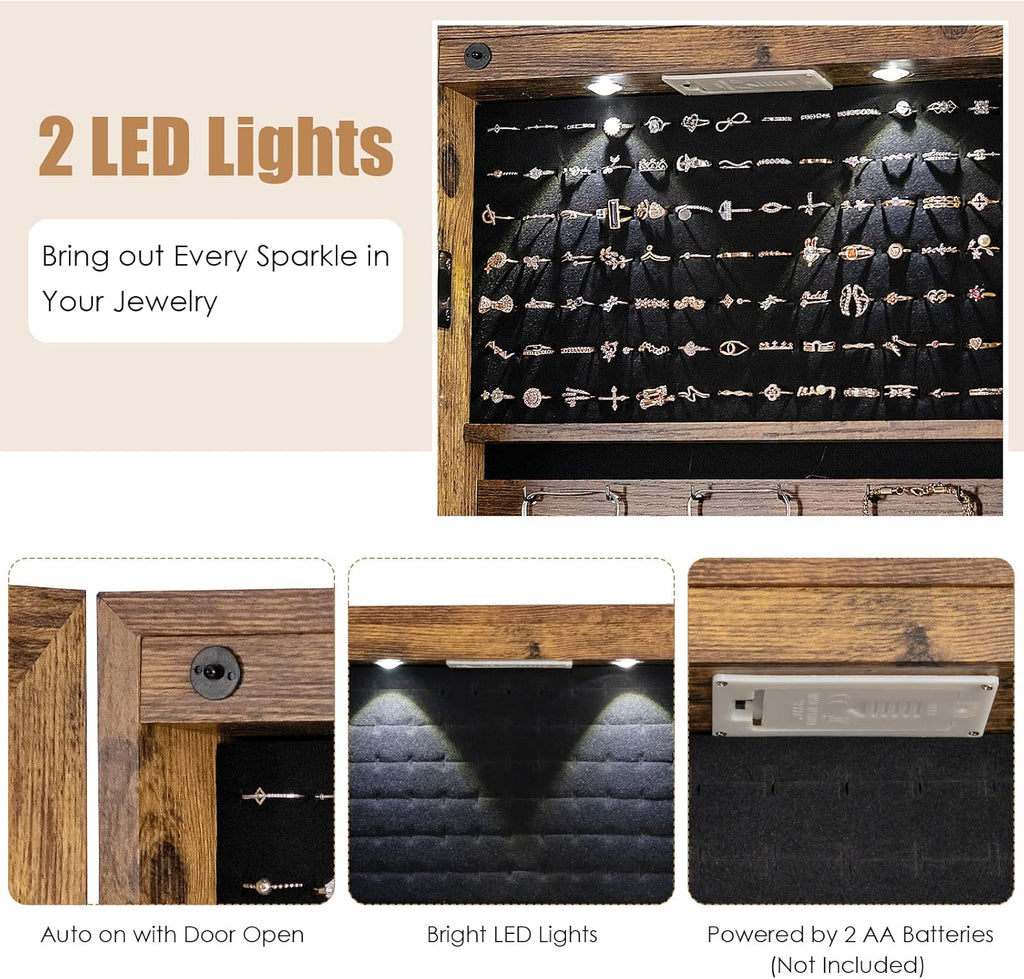 Rustic Wooden Wall Mounted Jewelry Cabinet Large