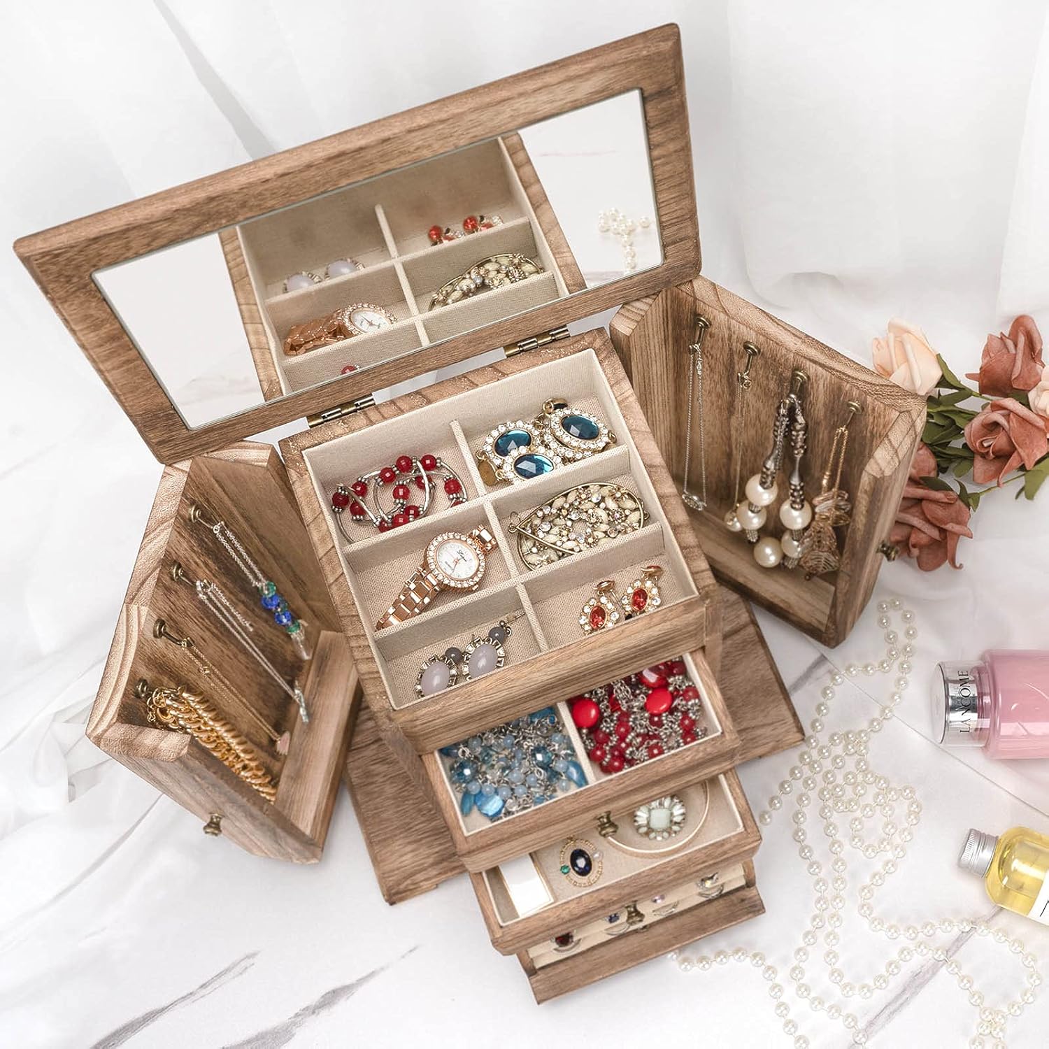 Jewelry Box for Women, Rustic Wooden Jewelry Box