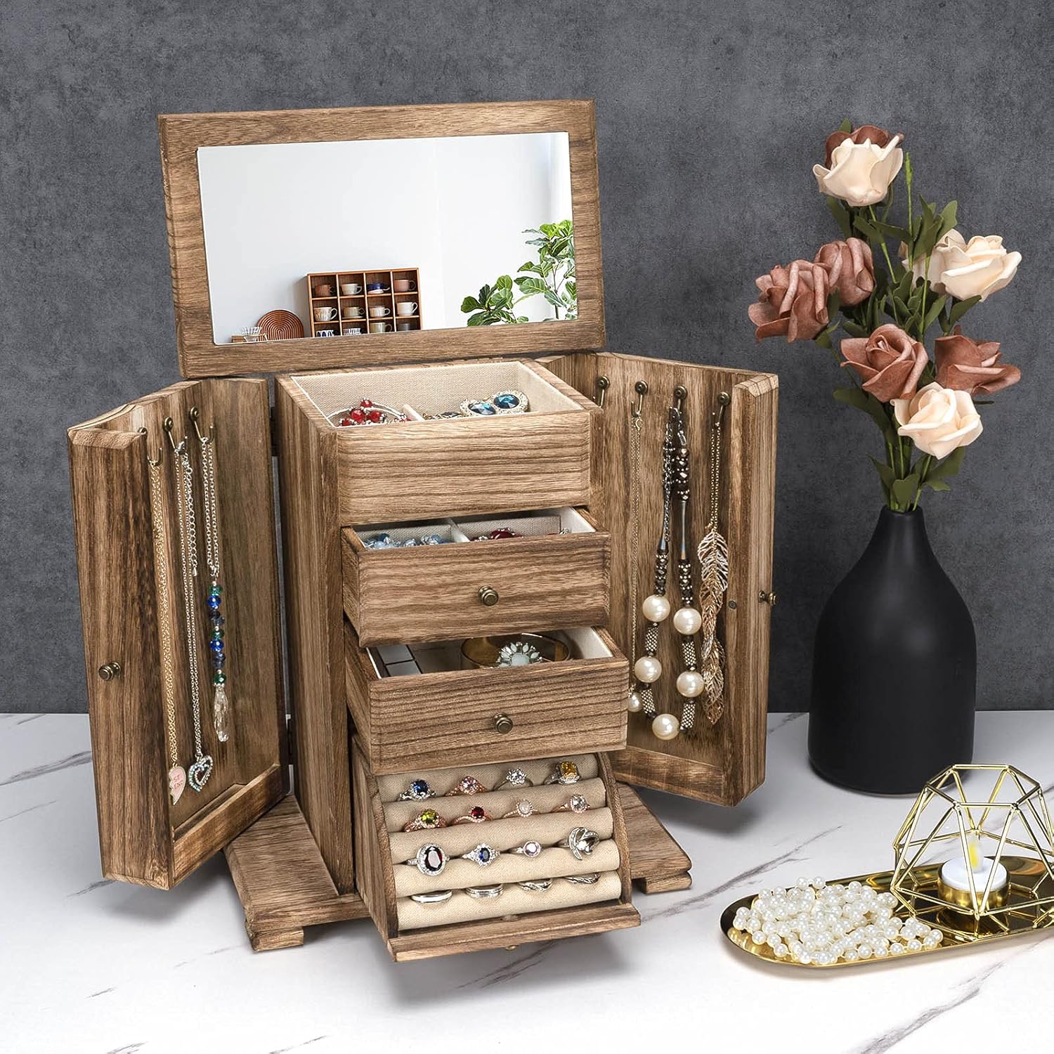 Jewelry Box for Women, Rustic Wooden Jewelry Box