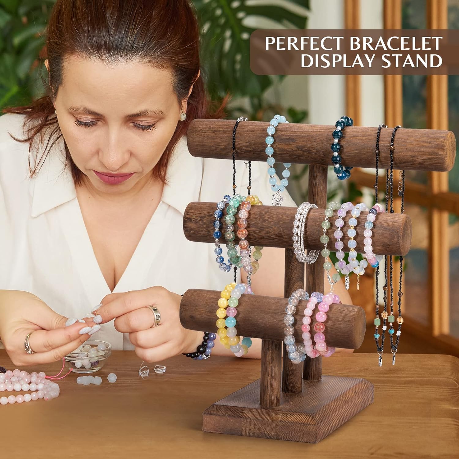 3-Tier Bracelet Holder Stand Display Wood