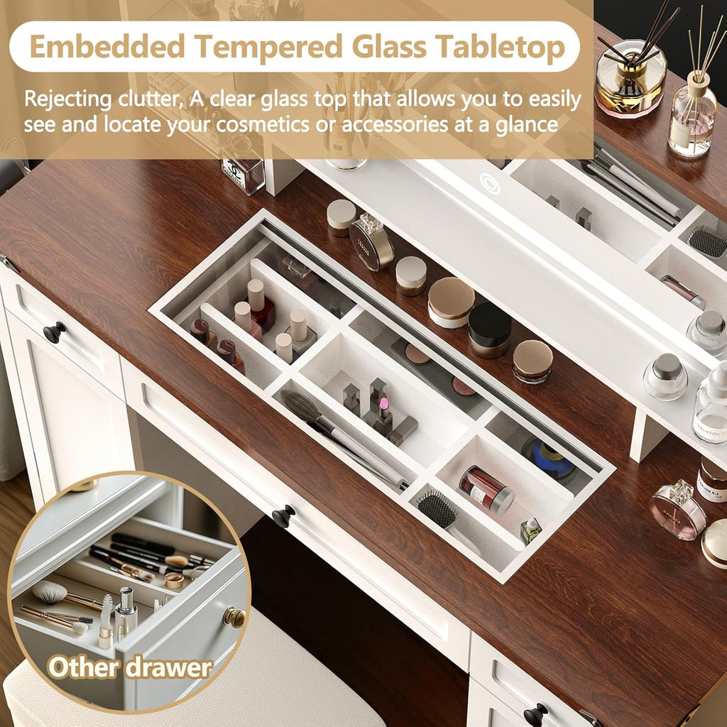 Farmhouse Makeup Vanity Desk with Lighted Mirror - Large