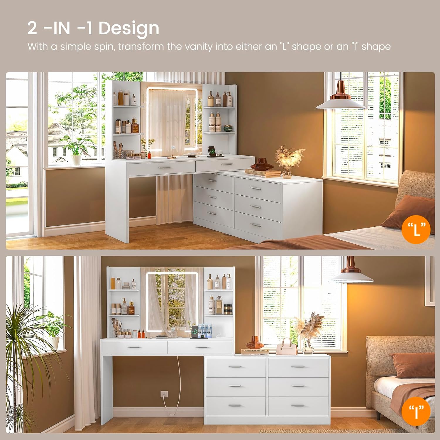 Vanity Makeup Desk with 8 Drawers, 6 Storage Shelves