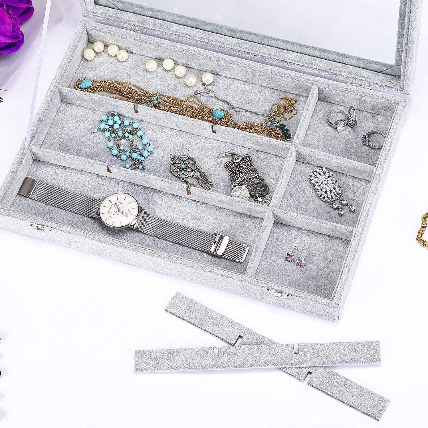 12 Grid Bracelet Organizer Tray with Clear Lid