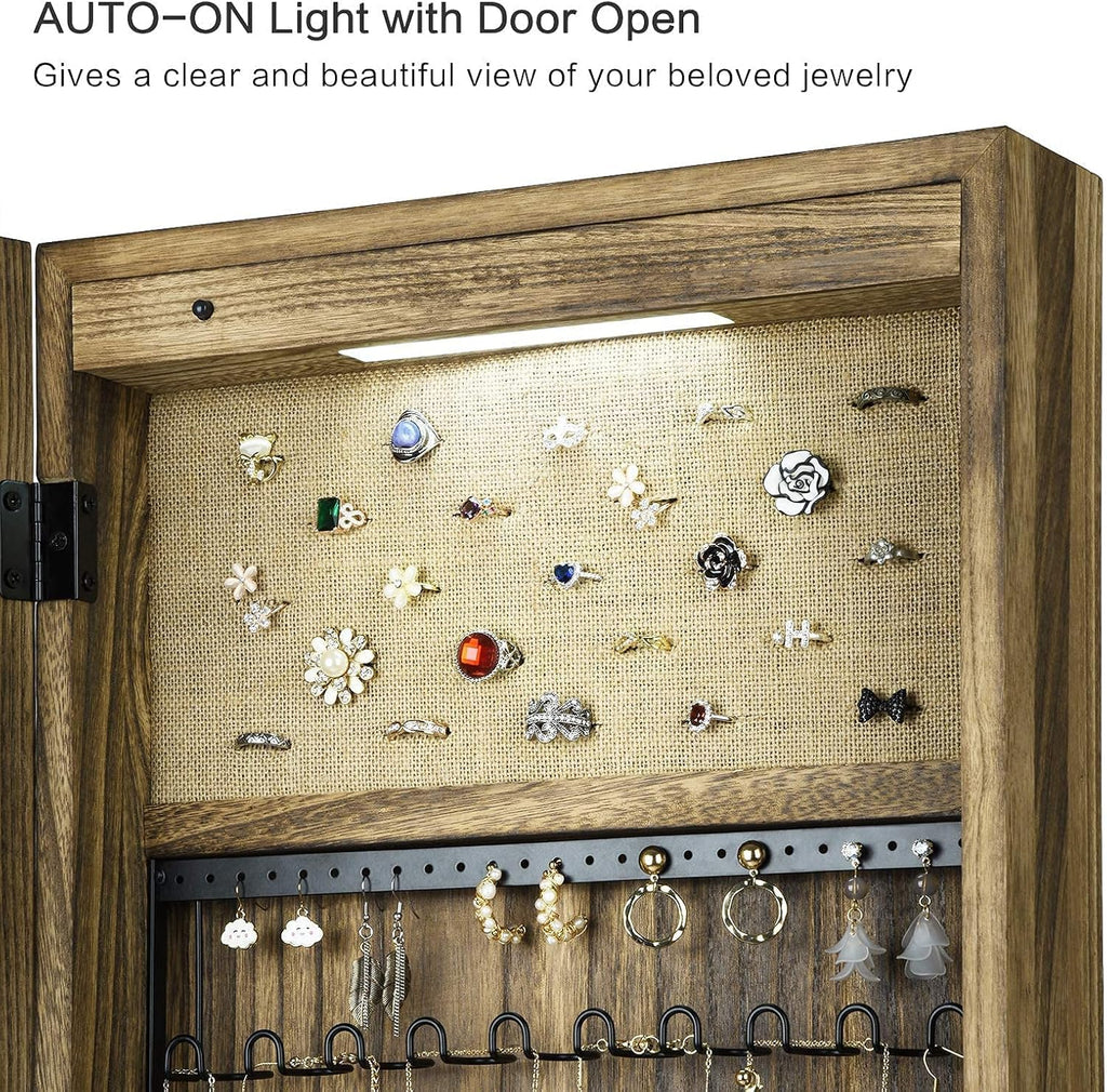 Solid Wood Jewelry Armoire Cabinet with Full Length Mirror