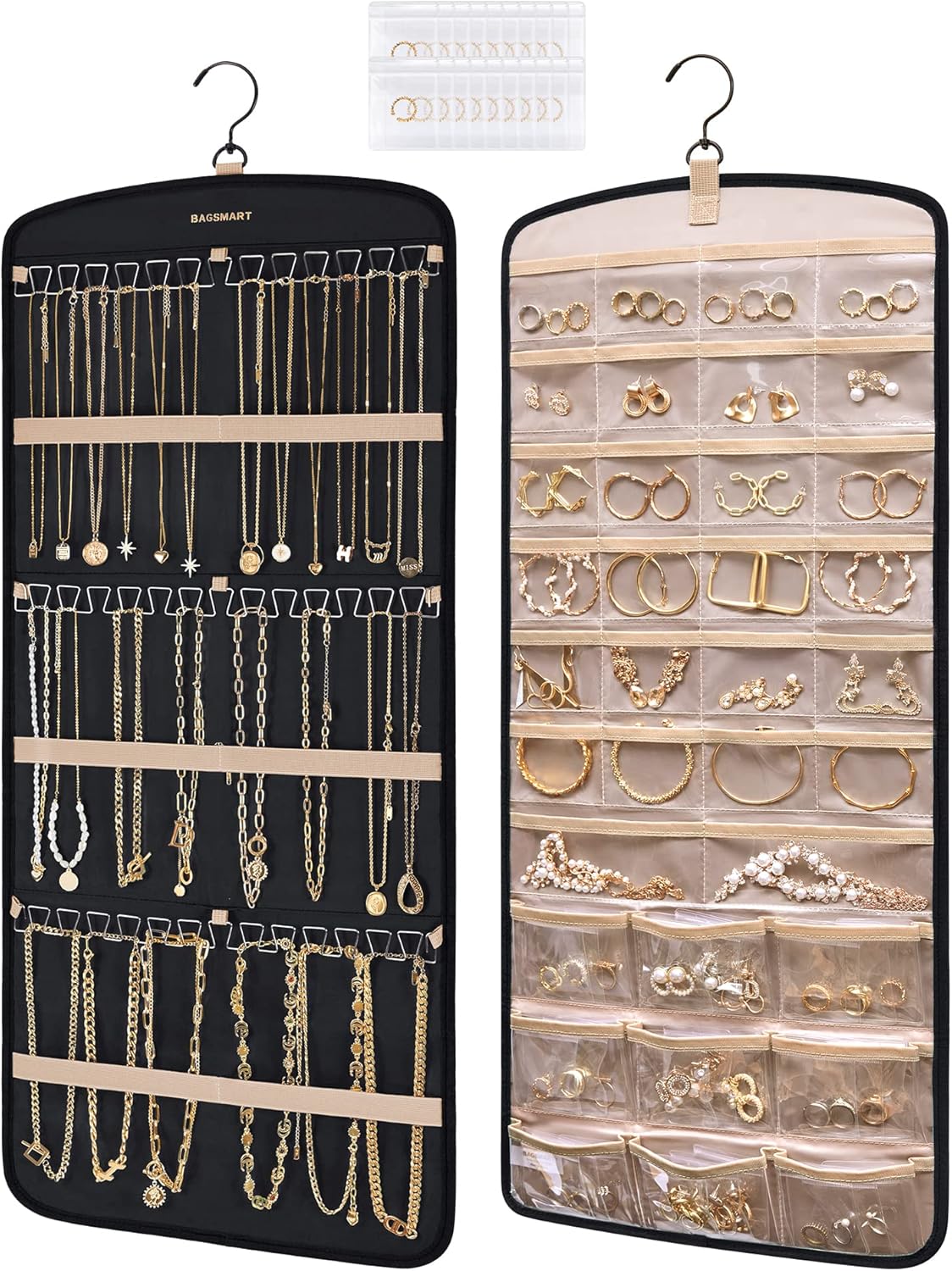 Dual sided hanging jewelry organizer with 20 Jewelry Bags