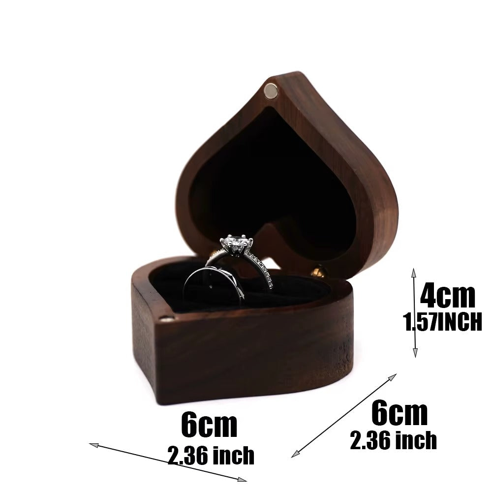 Vintage Wood Heart-Shaped Ring Jewelry Box