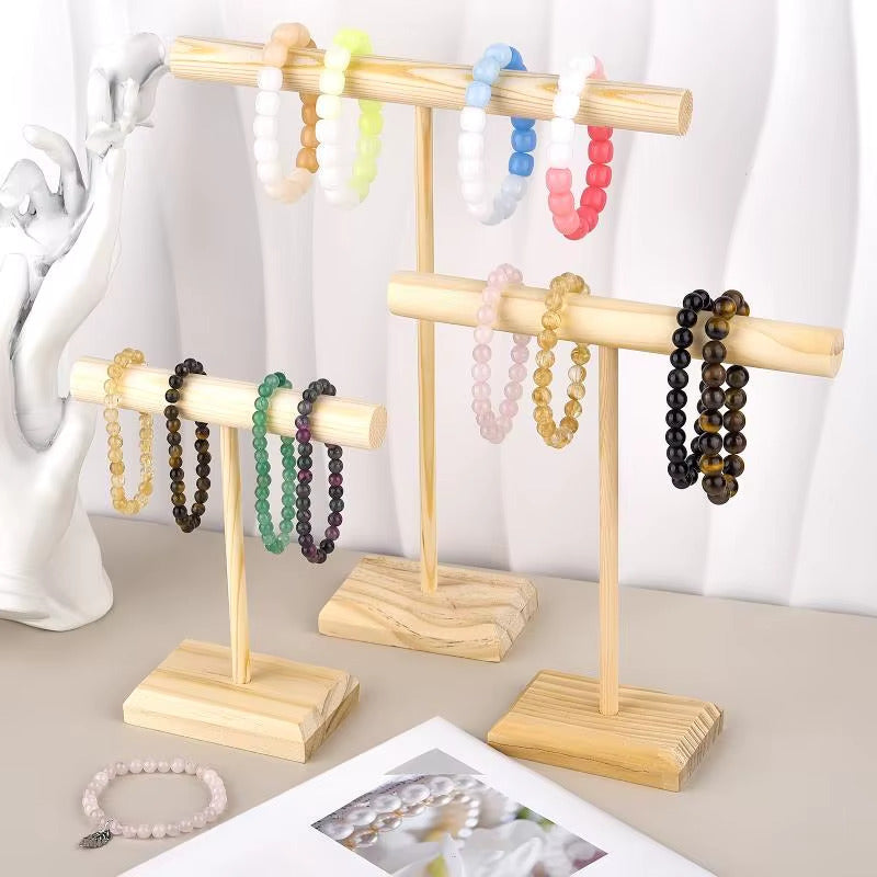 3 Pcs Solid Wood T Bar Bracelet Holder Display Stand