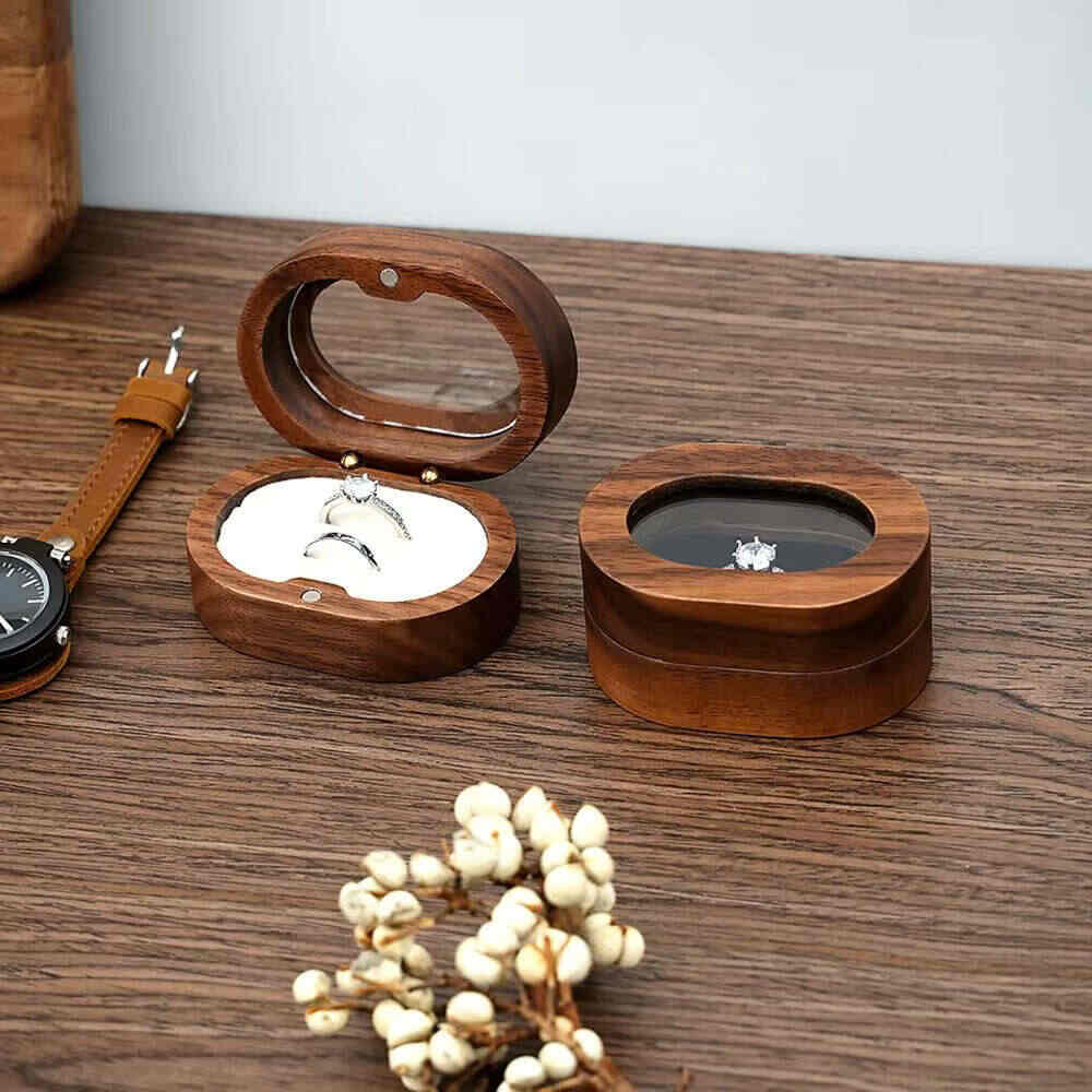 Oval Wooden Jewelry Ring Holder Box Engagement