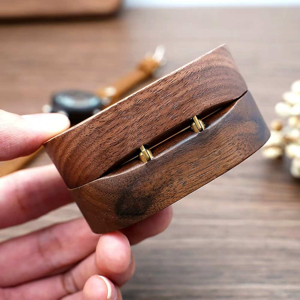 Oval Wooden Jewelry Ring Holder Box Engagement