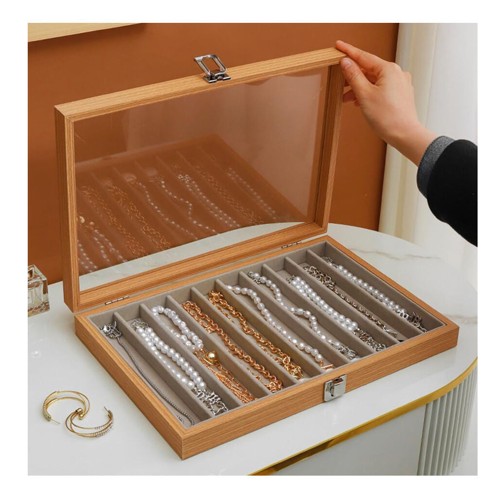 Glass Lid Necklace Organizer Box Transparent