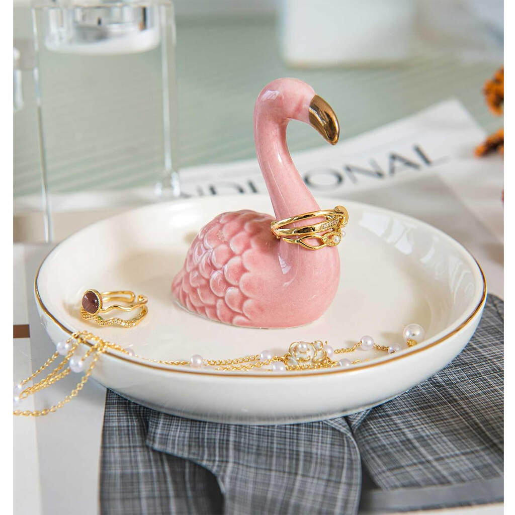Flamingo Ring Holder Dish, Ceramic Jewelry Tray