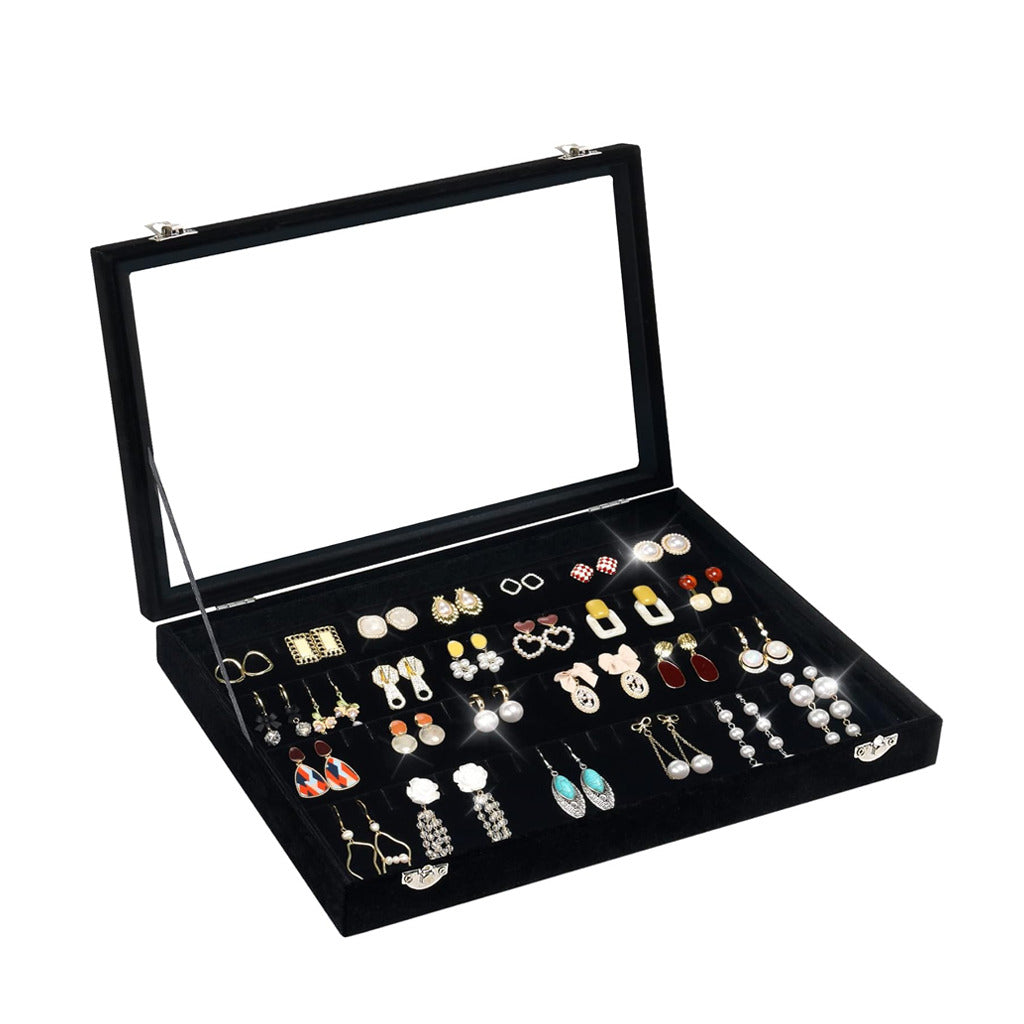 Velvet Earring Box with Clear Lid 80 Slots