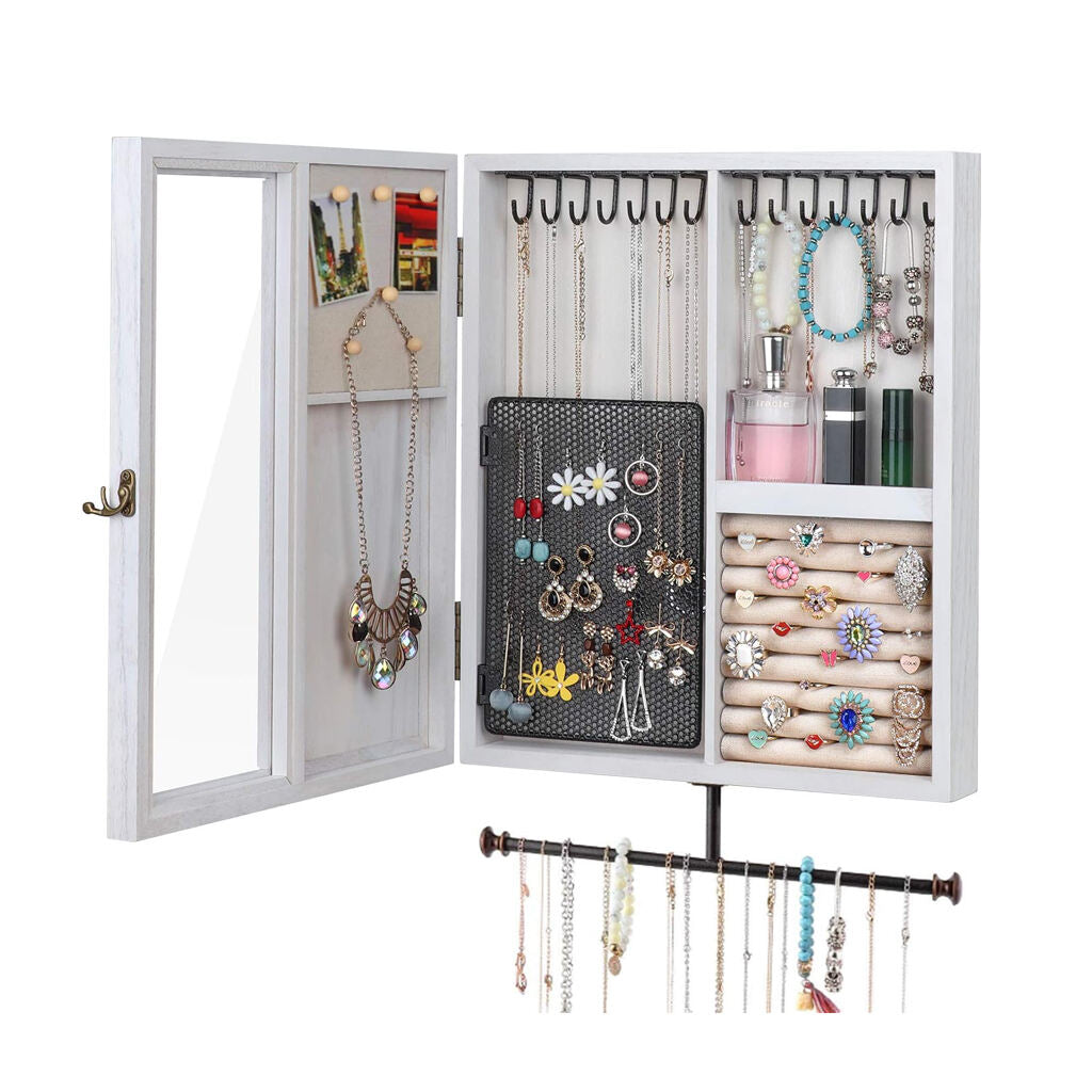 Rustic Wood Wall Jewelry Organizer Storage Box