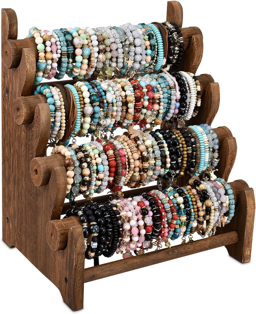Wooden 4 Tier Jewelry Bracelet Display Stand