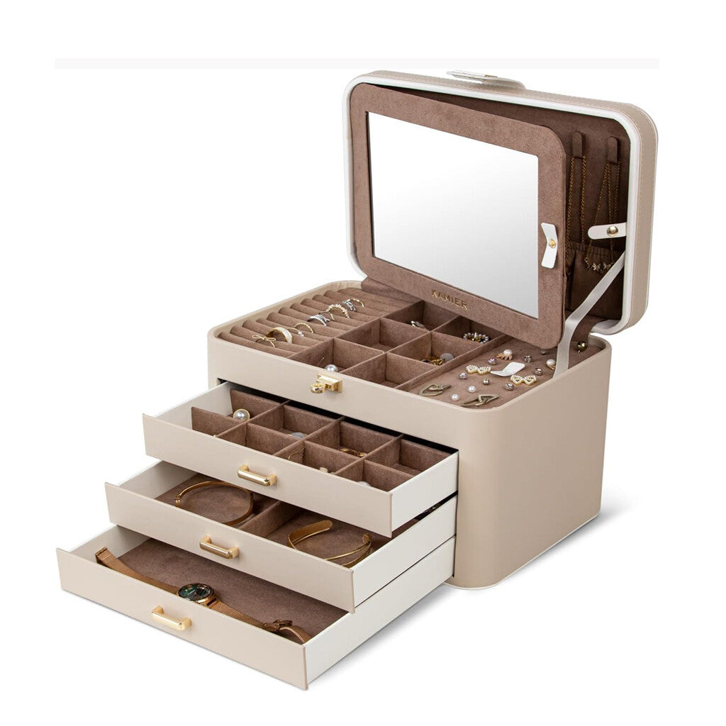 4 Layer Jewelry Organizer with Mirror 3 Drawers
