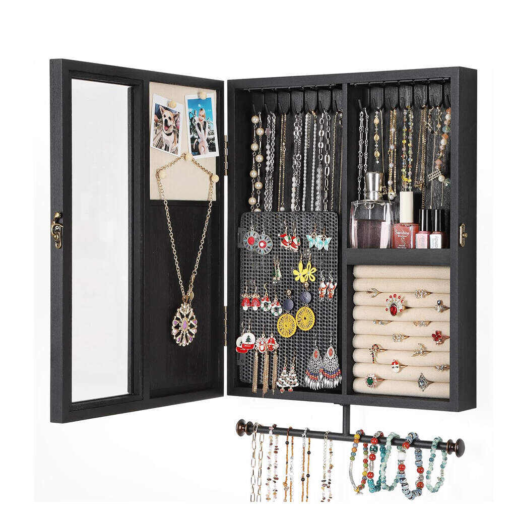 Rustic Wood Wall Jewelry Organizer Storage Box