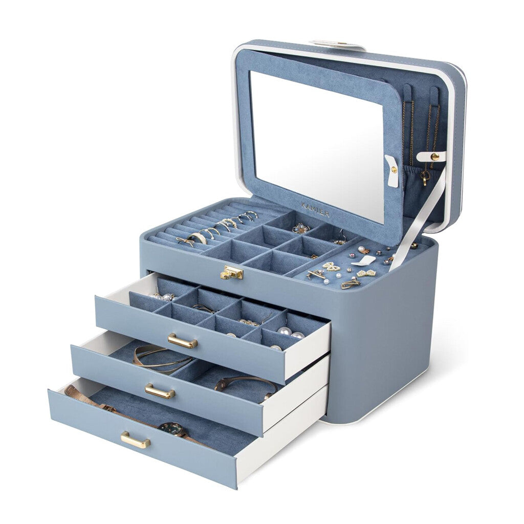 4 Layer Jewelry Organizer with Mirror 3 Drawers