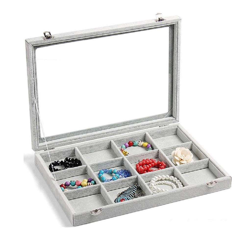 12 Grid Bracelet Organizer Tray with Clear Lid