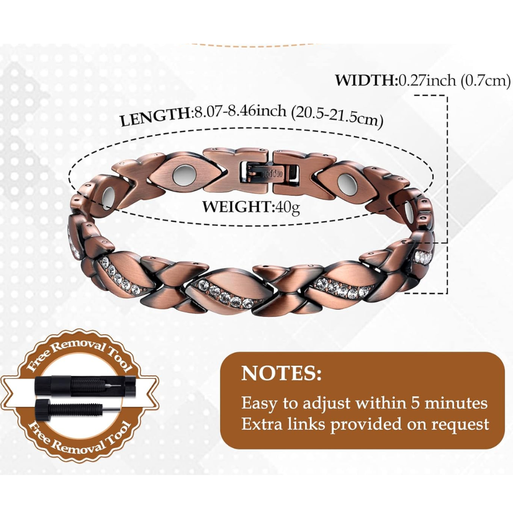 Magnetic Copper Bracelet for Women with Crystal