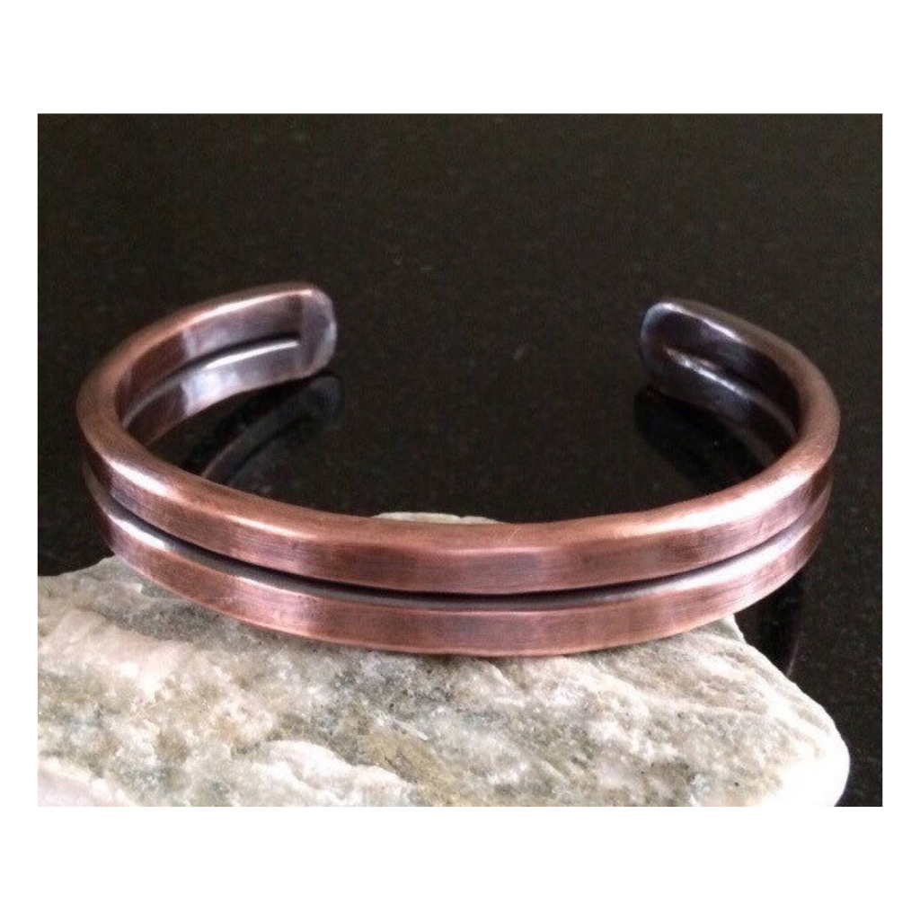 4 Gauge Flat Hammered Copper Bracelet Double Bar
