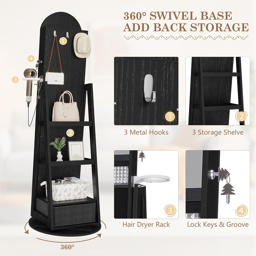 360° Swivel Arched Jewelry Cabinet with Mirror