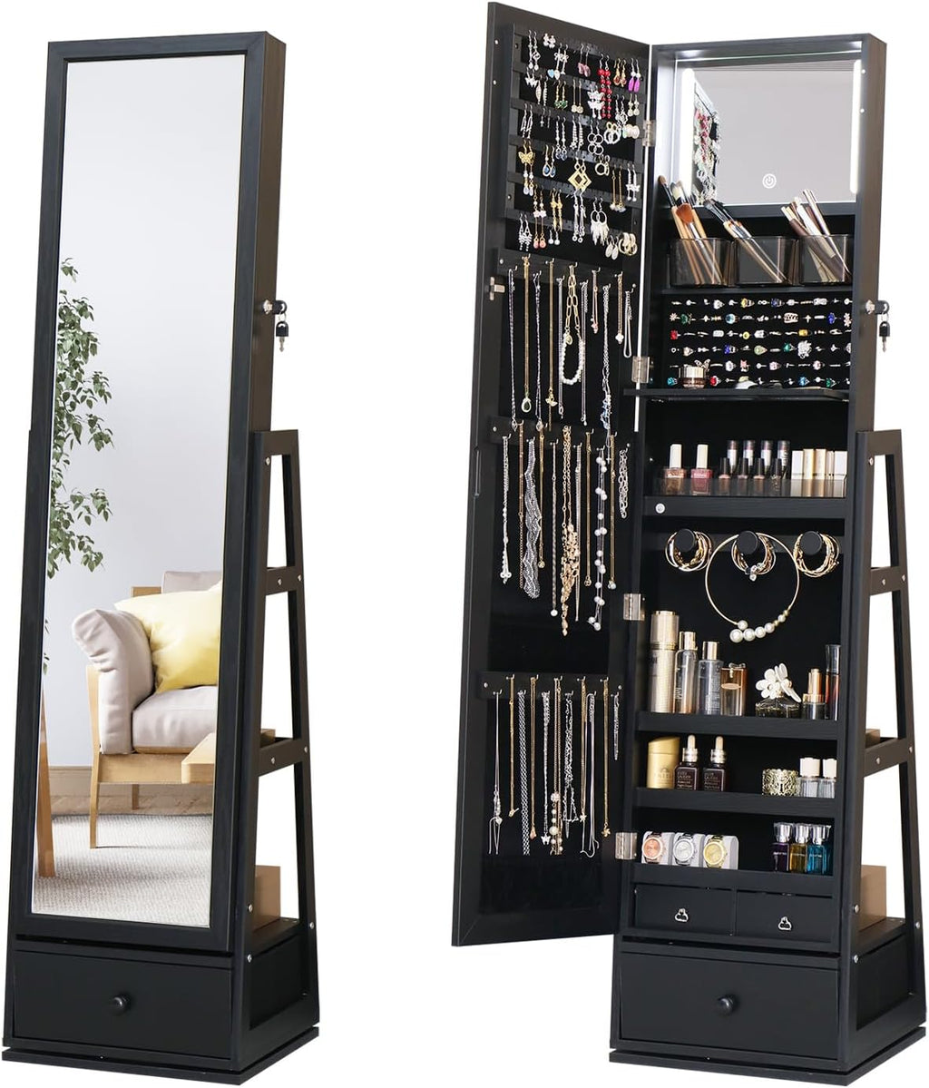 360 Swivel Full Length Mirror Jewelry Cabinet
