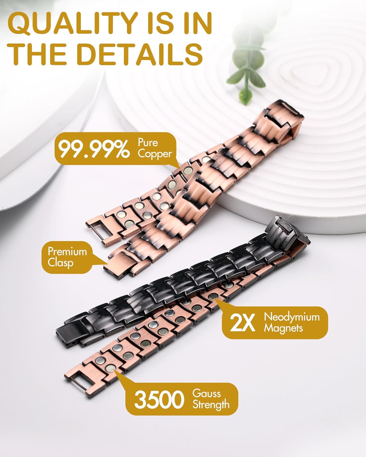 Men's Copper Magnetic Bracelet Elegant 99.99% Solid Copper