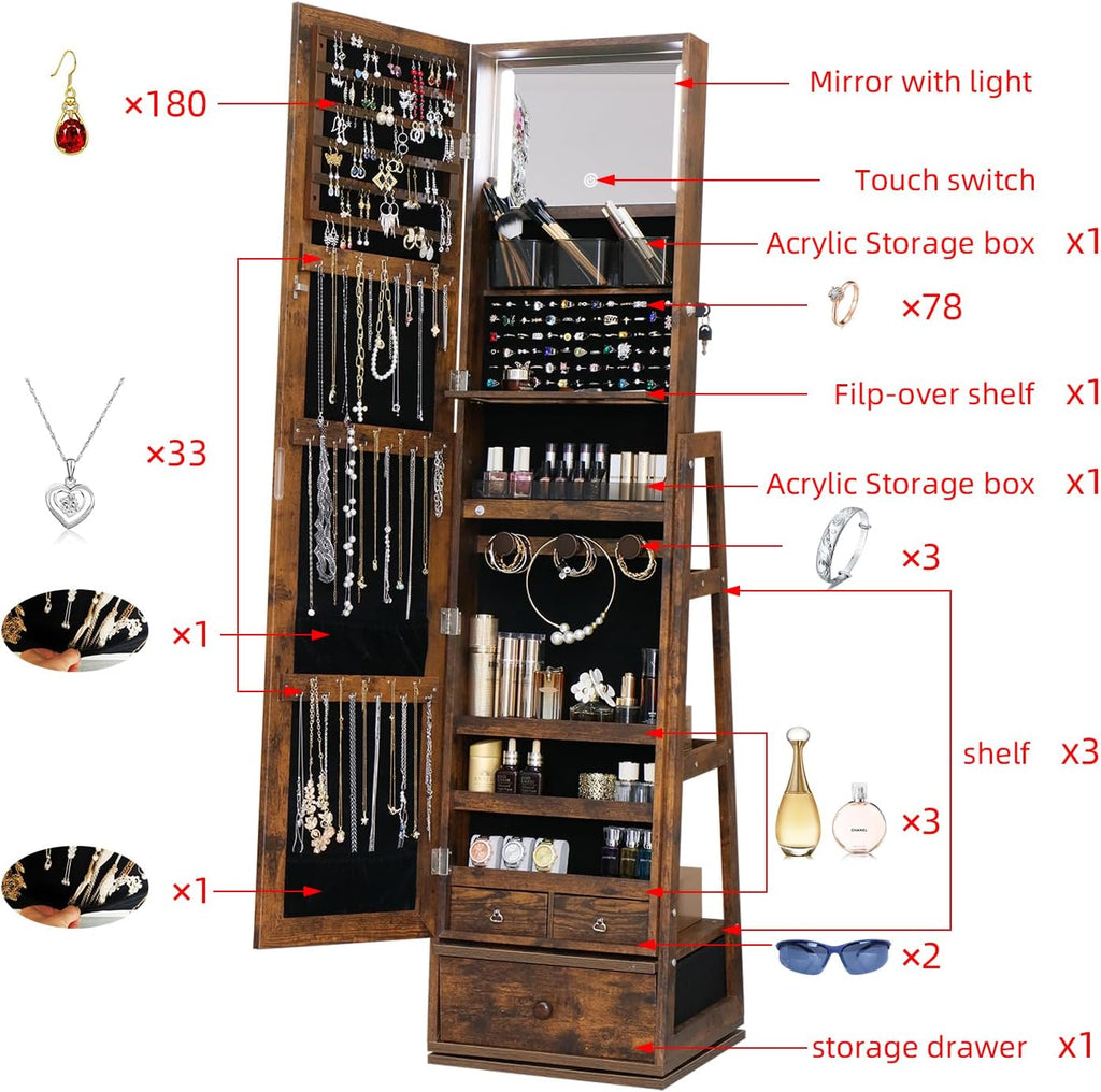 360 Swivel Full Length Mirror Jewelry Cabinet