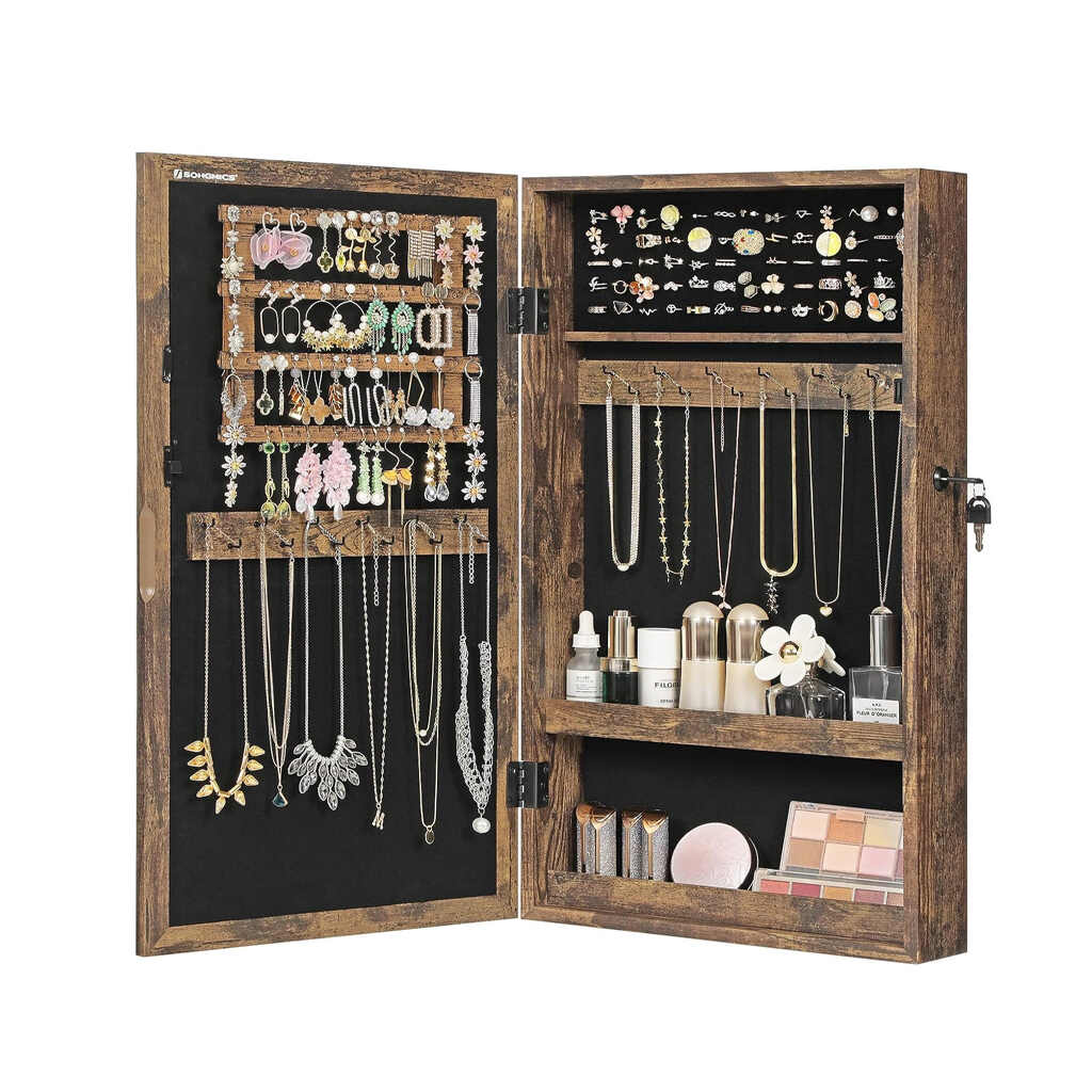 Lockable Jewelry Cabinet Armoire with Mirror