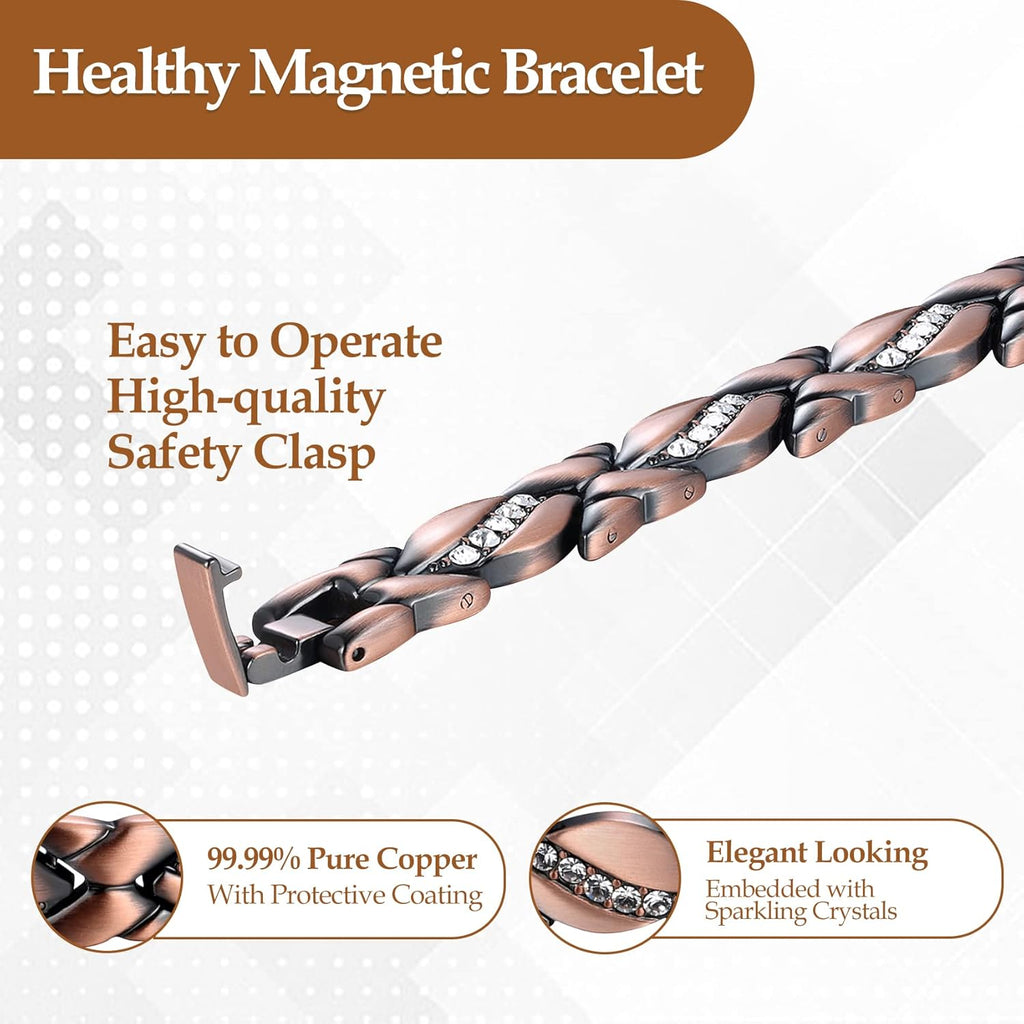 Magnetic Copper Bracelet for Women with Crystal
