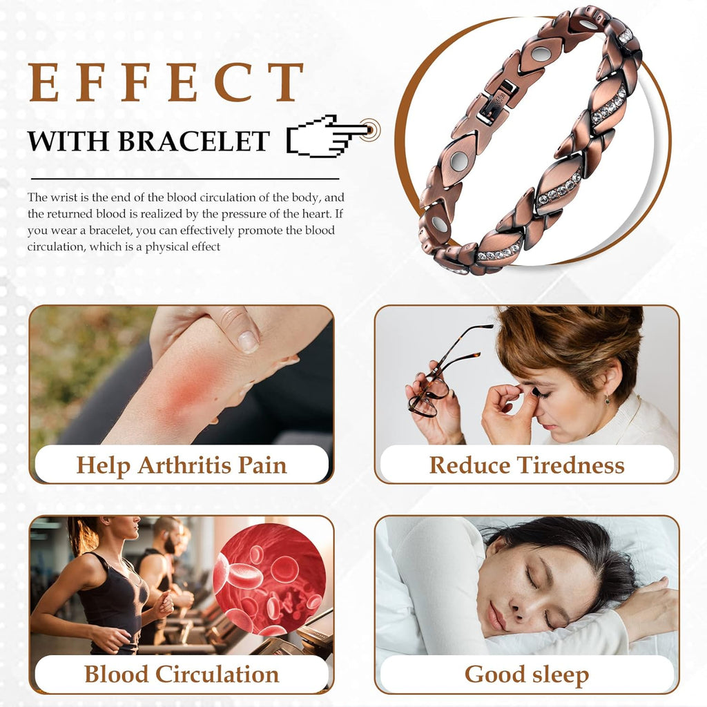 Magnetic Copper Bracelet for Women with Crystal