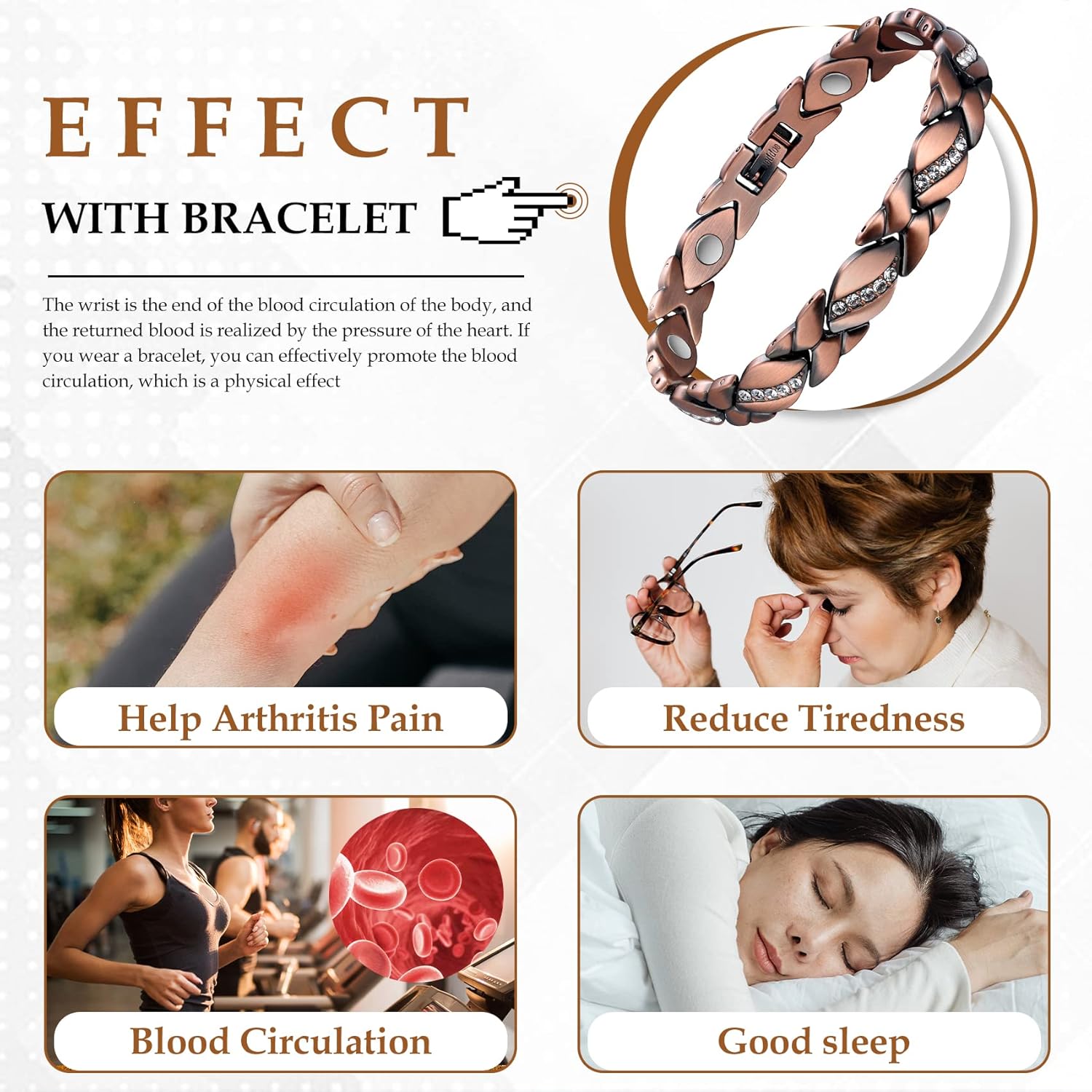 Magnetic Copper Bracelet for Women with Crystal