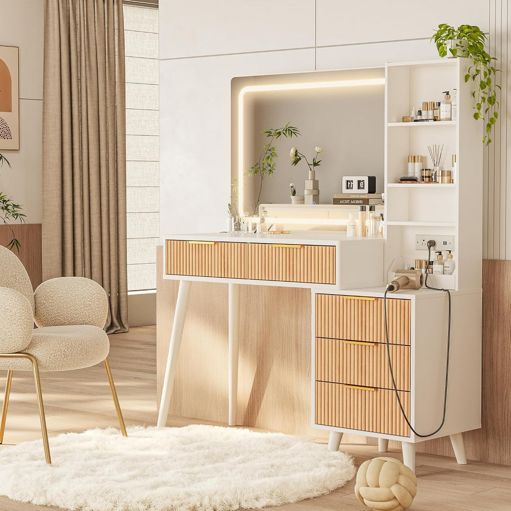 44" Vanity Desk with Mirror and Lights