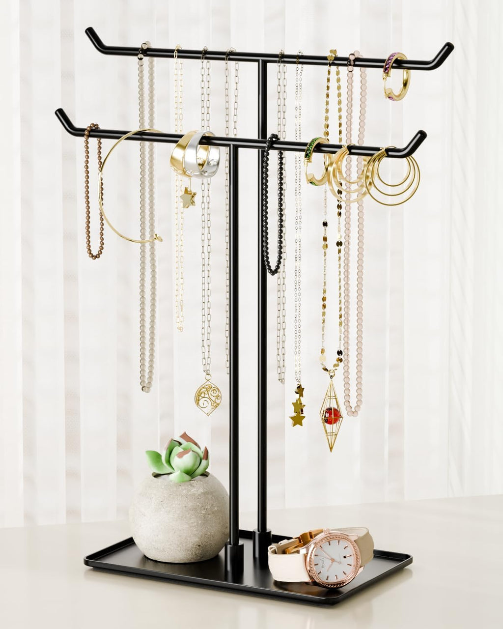Black Metal Necklace Holder Stand for Home Decor