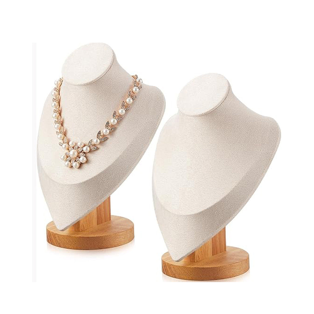 2 Pcs Premium Necklace Display with Bamboo Stand