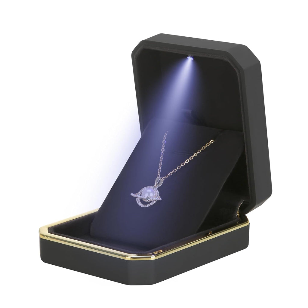 Pendant Necklace Gift Box with LED Light - Black