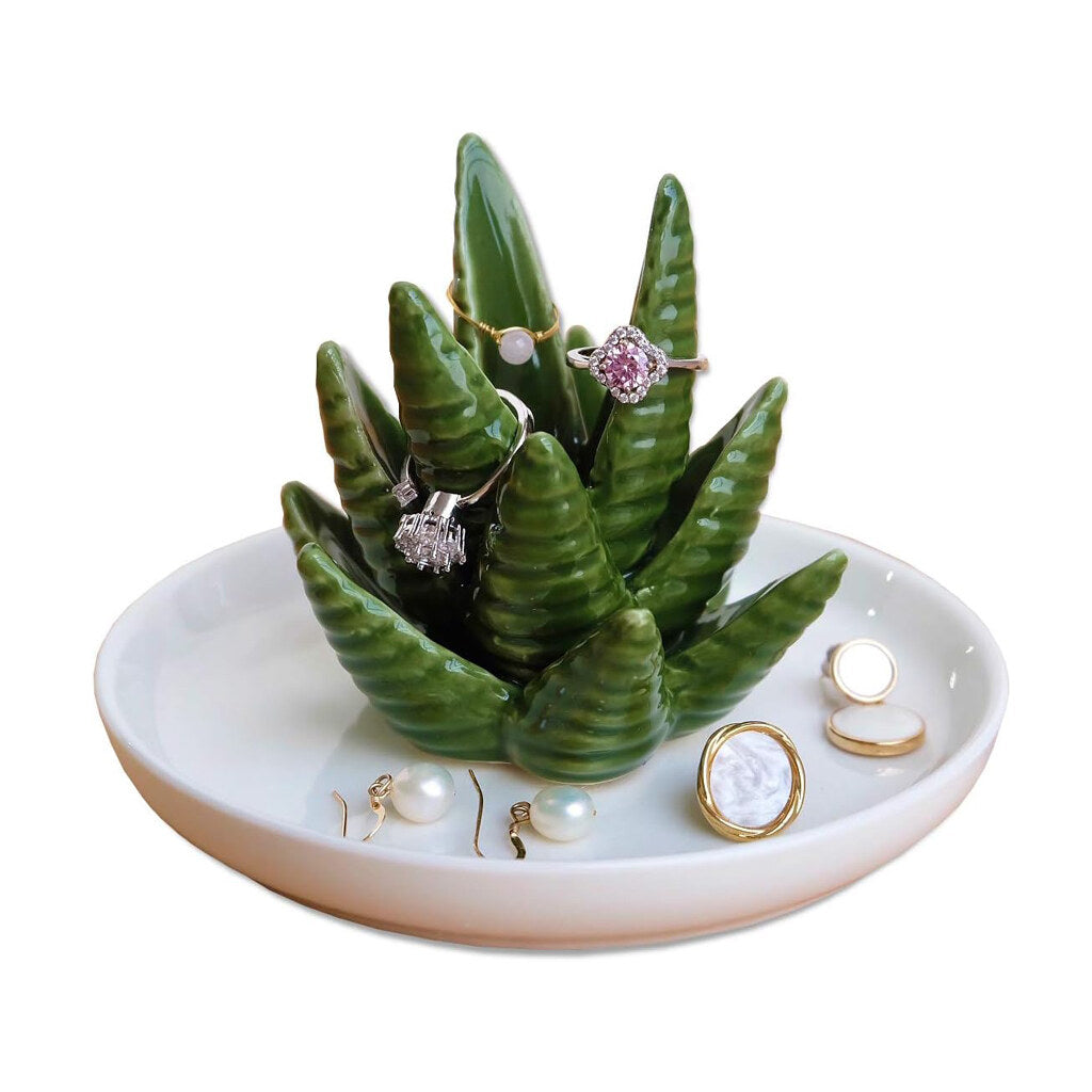 Ceramic Aloe Ring Holder Dish for Women Girls