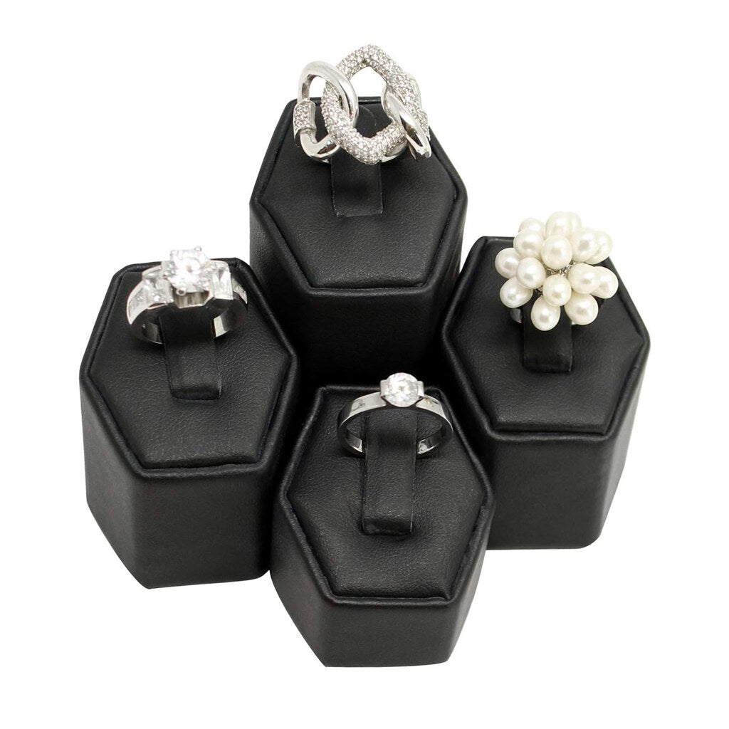 4 Pcs Faux Leather Jewelry Ring Display Stands