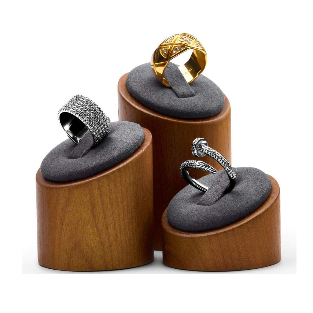 Solid Wood 3 Pcs Ring Display Stand Showcase