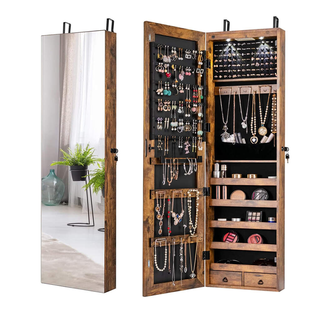 Rustic Wooden Wall Mounted Jewelry Cabinet Large