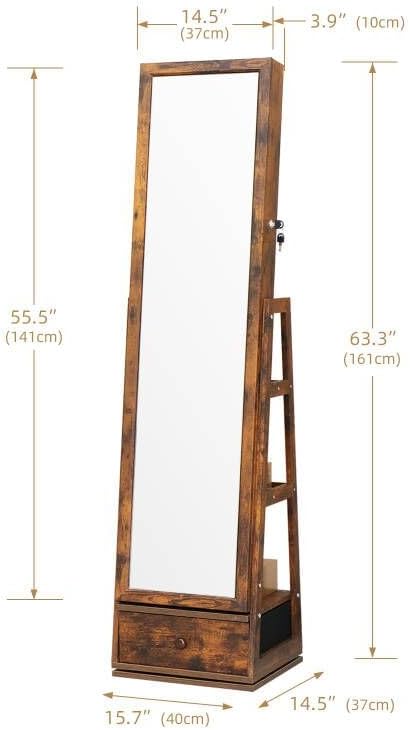 360 Swivel Full Length Mirror Jewelry Cabinet