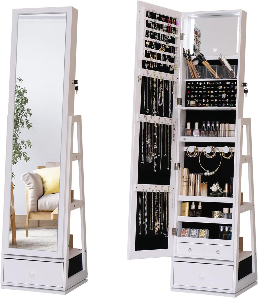 360 Swivel Full Length Mirror Jewelry Cabinet