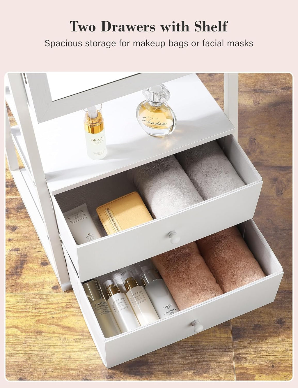 Lockable Standing Mirror Jewelry Cabinet with Drawers