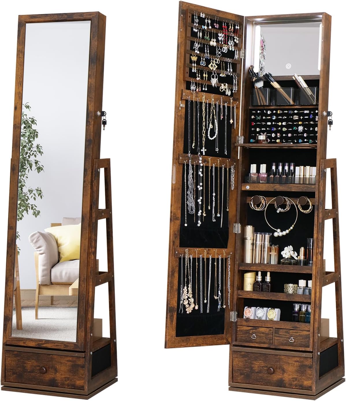 360 Swivel Full Length Mirror Jewelry Cabinet
