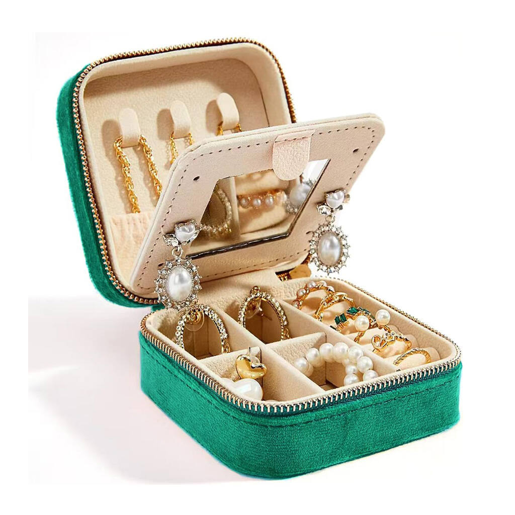 Travel Velvet Jewelry Box with Mirror