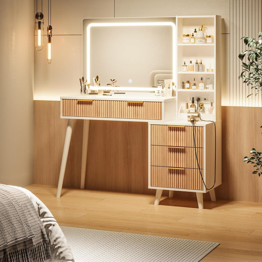 44" Vanity Desk with Mirror and Lights